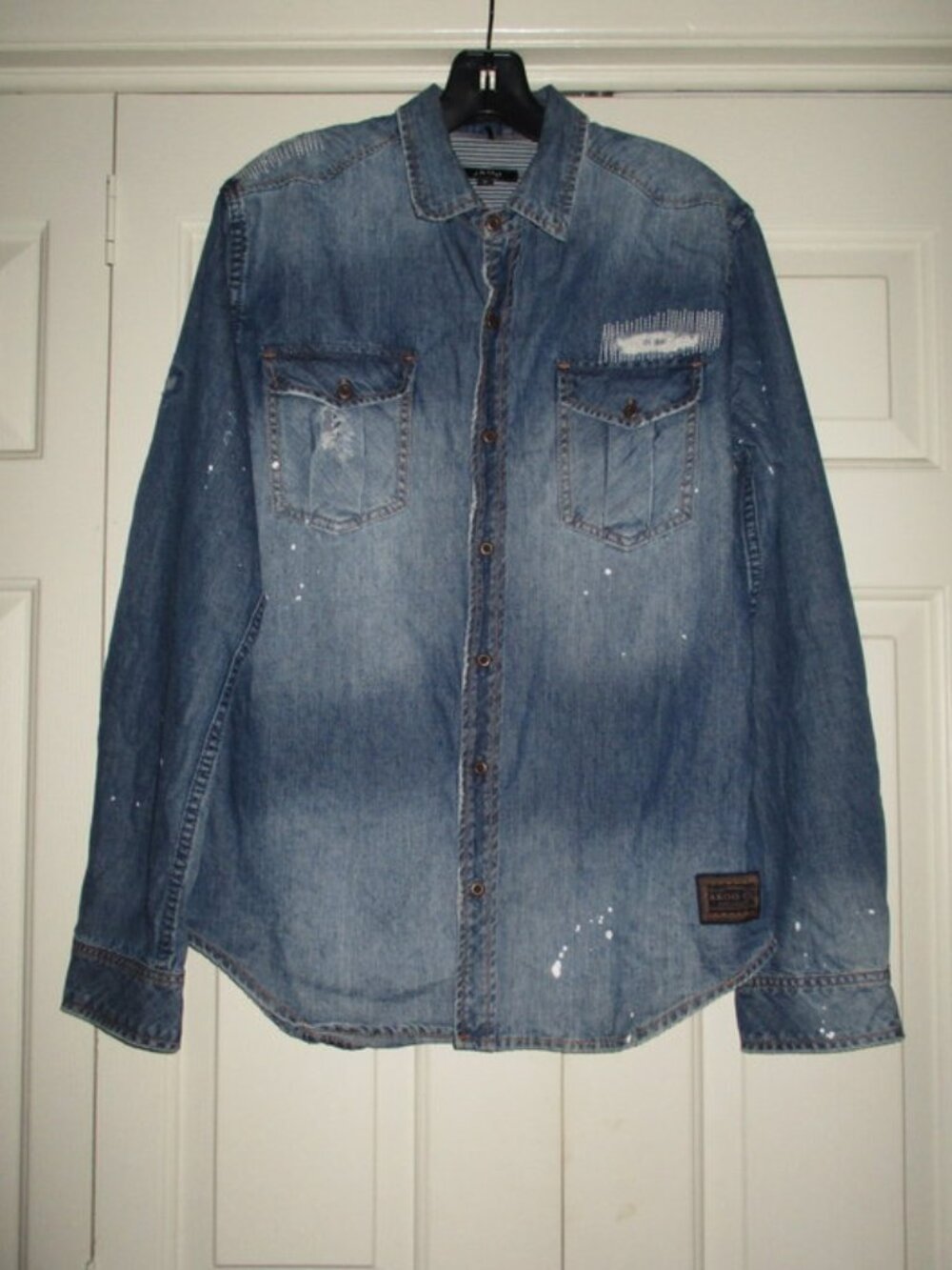 AKOO Distressed L/S B/F Denim Shirt Sz M